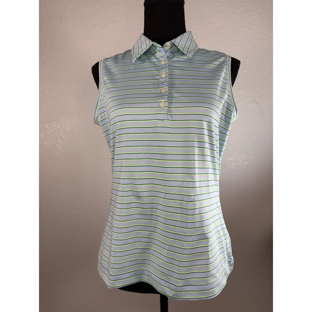 Nike Golf Polo Shirt Striped Embroidered Logo Blue Short Sleeve Women Medium‎